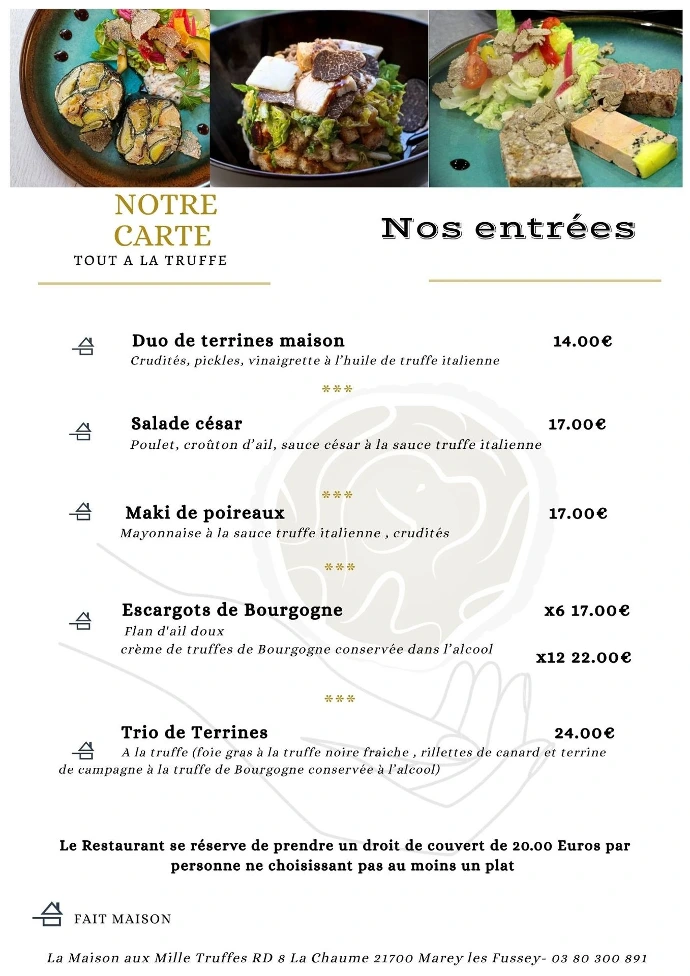 Entrées à la carte